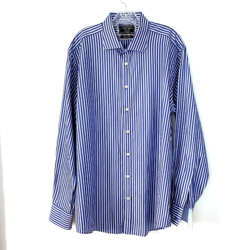 Charles Tyrwhitt Black Label Edition Blue Striped Shirt Tailored Fit Sz 18/37